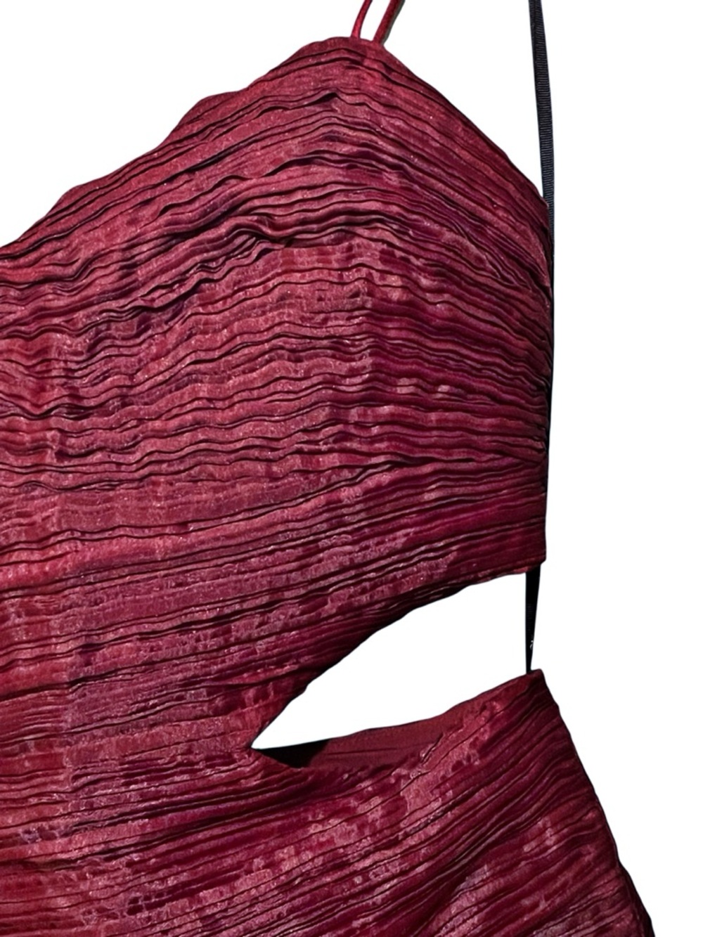 Aje Laurier Wave Maxi Dress Burgundy Red Plissé-Organza Waist Cut-out‎ Gown 12/L - Picture 7 of 16